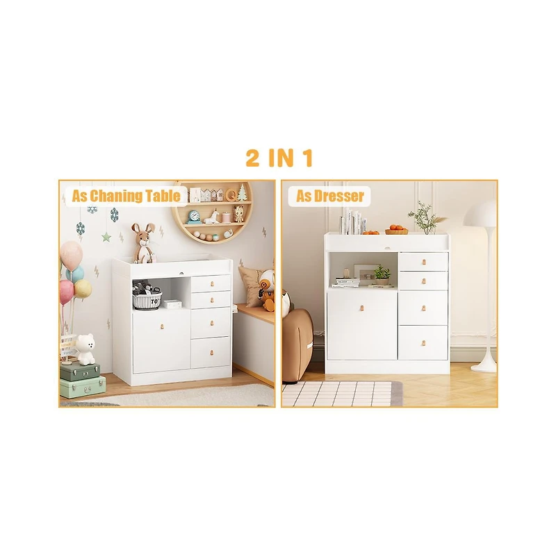 Homsee Changing Table With 5-Drawers,Kids Dresser with Shelf