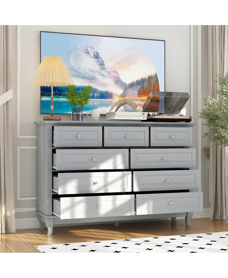 Homsee 9-Drawer Gray Wood Dresser Bedroom Storage Cabinet Modern Style