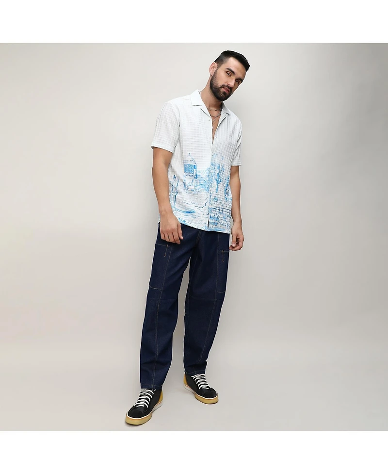 Men's Chalk White:Azure Blue Landscape Strokes Shirt