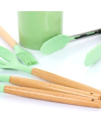 MegaChef Mint Green Silicone and Wood Cooking Utensils, Set of 12
