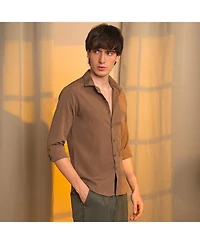 Campus Sutra Men's Ash Brown Veined-Textured Shirt