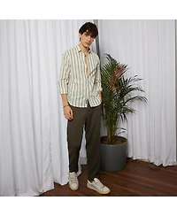 Men's Saltbox Beige & Sage Green Lined Halo-Striped Shirt