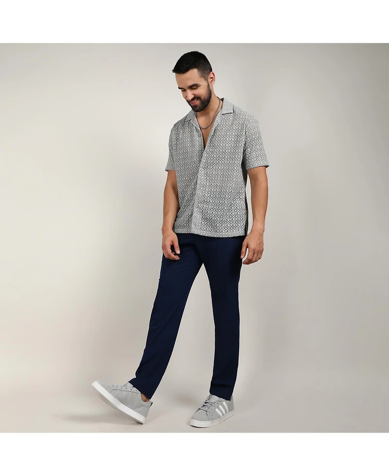 Men's Moon Grey Floral Embroidered Shirt