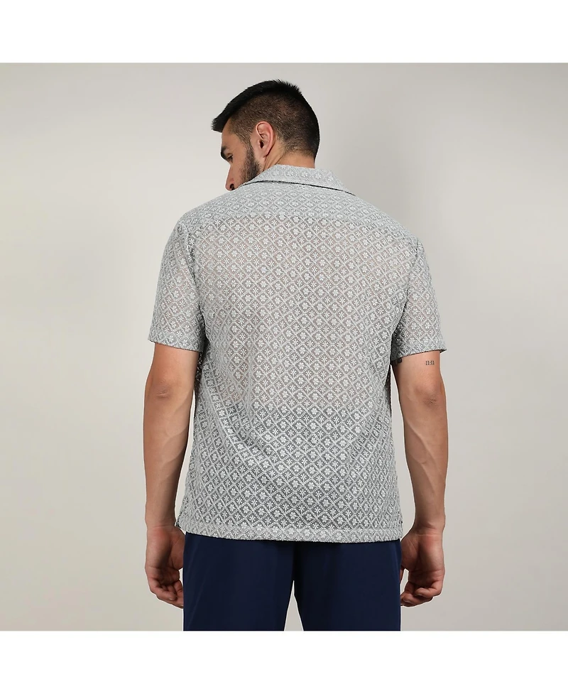 Men's Moon Grey Floral Embroidered Shirt