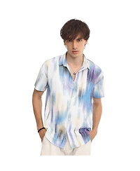 Men's Sky Blue & Ivory White Strokes-Textured Shirt