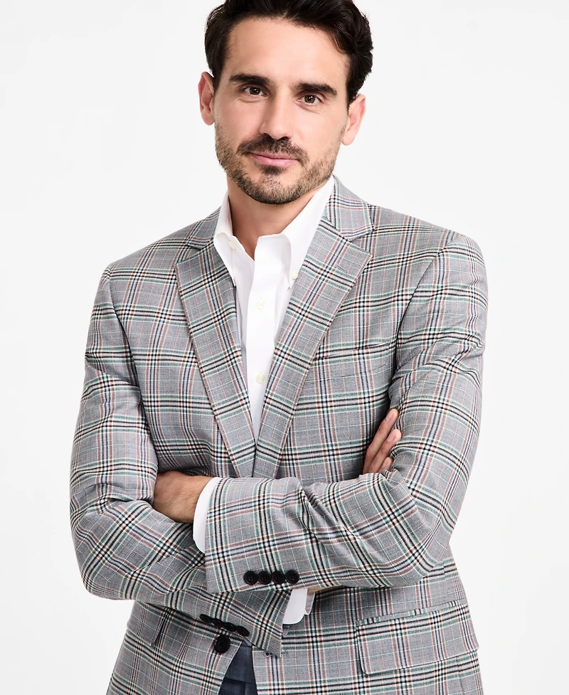 B by Brooks Brothers Men's Plaid Wool-Blend Stretch Regular-Fit Sports Coat