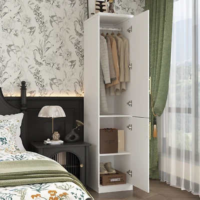 Minimalist style white double door wardrobe, bedroom Armoire, wooden Closet