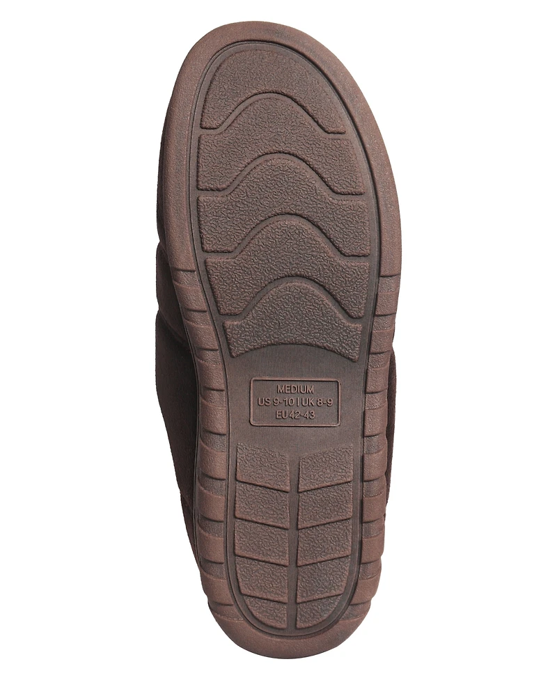 Weatherproof Men's Microsuede Puffer Clog with Tipped Shearling Faux Fur Lining Indoor-Outdoor Sole Slipper