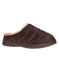 Weatherproof Men's Microsuede Puffer Clog with Tipped Shearling Faux Fur Lining Indoor-Outdoor Sole Slipper