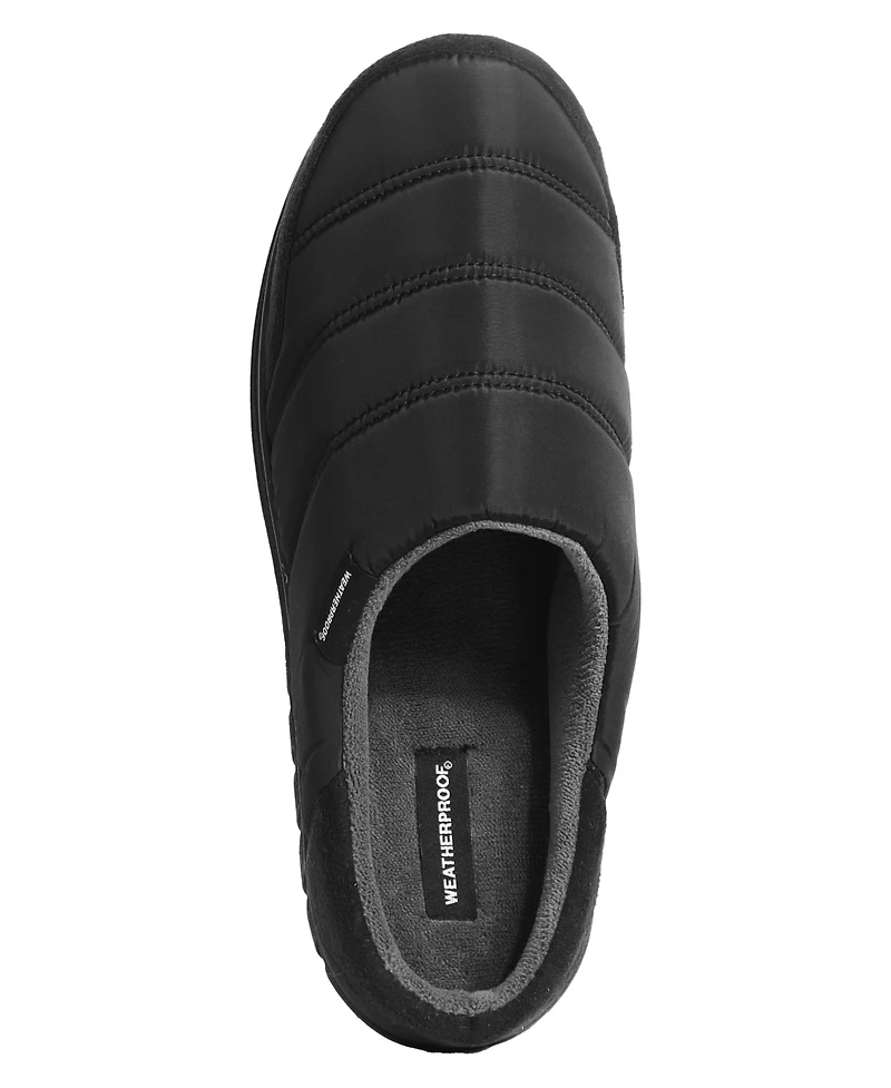 Weatherproof Men's Nylon Puffer Clog with Microplush Lining Indoor-Outdoor Sole Slipper