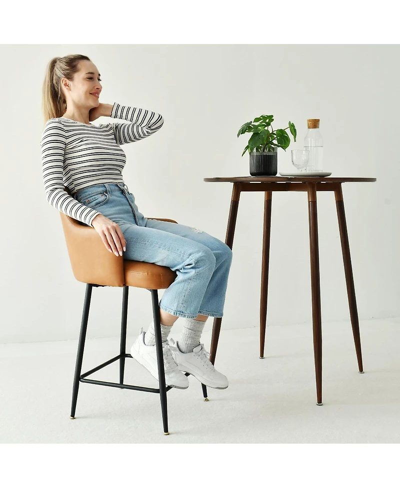 25.5" Armrest Faux Leather Counter Height Stools With Metal Legs(Set of 2)-Maison Boucle
