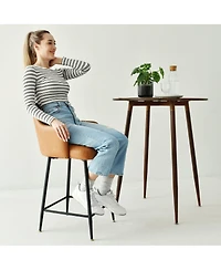 25.5" Armrest Faux Leather Counter Height Stools With Metal Legs(Set of 2)-Maison Boucle