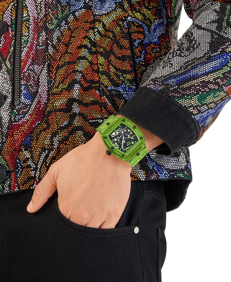 Philipp Plein Men's Automatic Skeleton Green Tpu Strap Watch 44x56mm