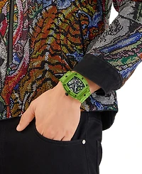 Philipp Plein Men's Automatic Skeleton Green Tpu Strap Watch 44x56mm