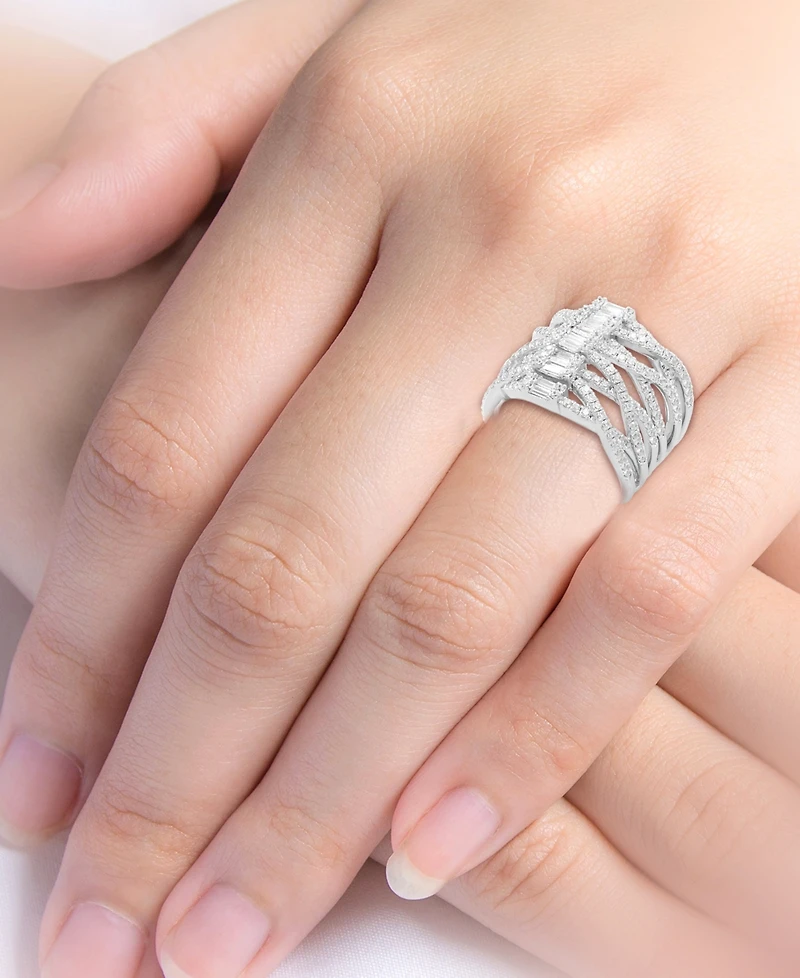 Diamond Round & Baguette Crossover Wide Statement Ring (1-3/4 ct. t.w.) in 14k White Gold