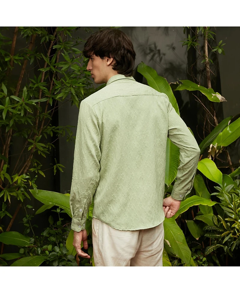 Men's Avocado Green Floral-Textured Shirt