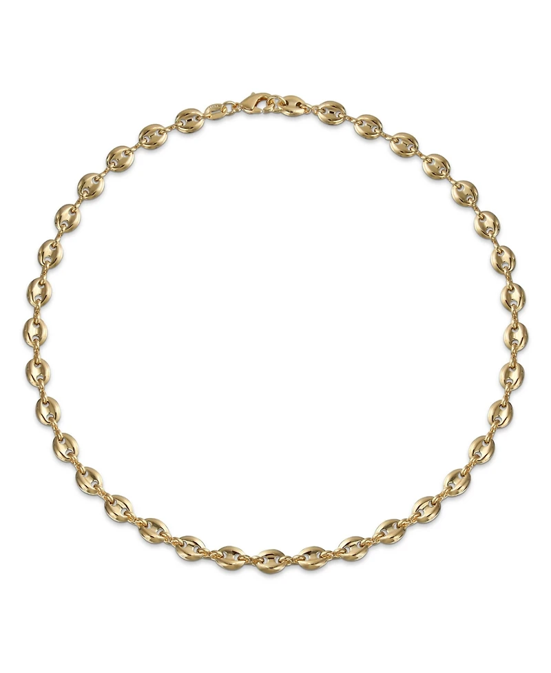 Bling Jewelry Yellow Gold Plated Nautical Anchor Link Puff Mariner Chain Choker Necklace 6MM Wide 15Inch