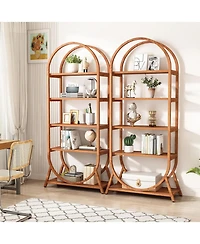 Tribesigns 5-Tier Open Bookshelf, 70.8" Tall Arched Bookcase, Modern Brown Metal Frame Storage Bookshelves, Freestanding Display Rack Shelving Unit fo
