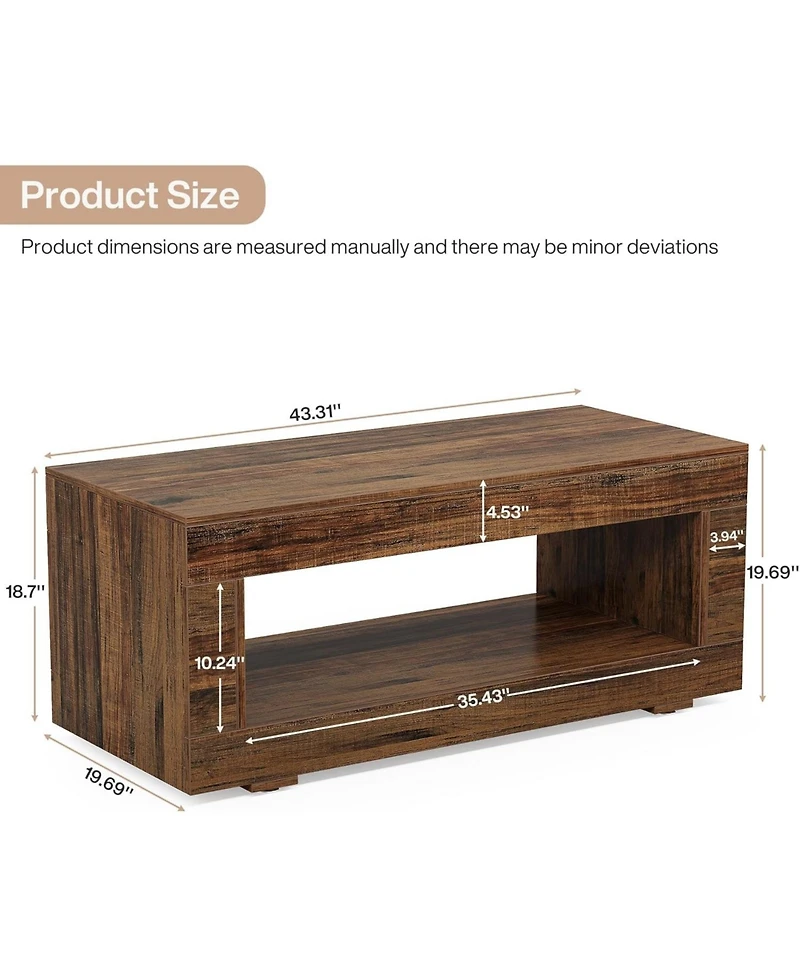 Tribesigns Coffee Table for Living Room, 43.3" Modern Farmhouse Coffee Table with Storage, 2-Tier Wood Rectangular Center Table Cocktail Living Room T