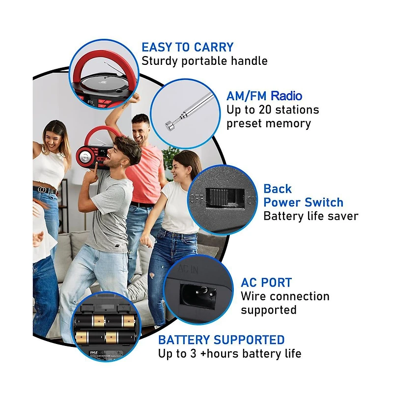 Pyle Portable Cd Player Boombox With Bluetooth, Am/Fm Radio & Usb, 50 Watt