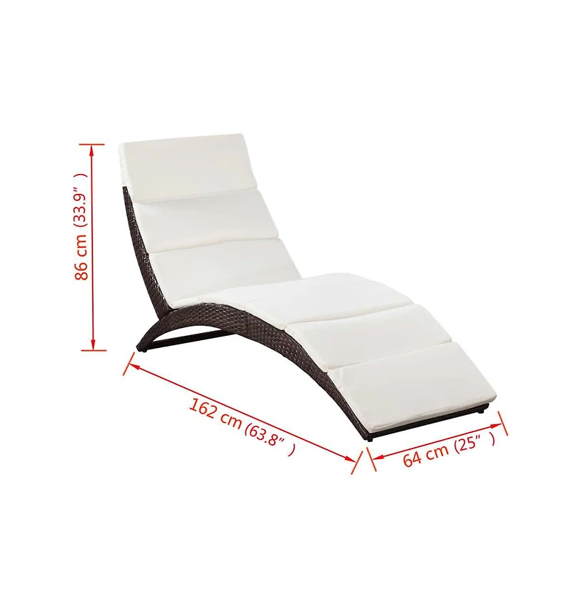 vidaXL Folding Sun Lounger with Cushion Poly Rattan Brown