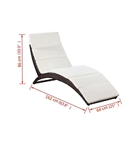 vidaXL Folding Sun Lounger with Cushion Poly Rattan Brown