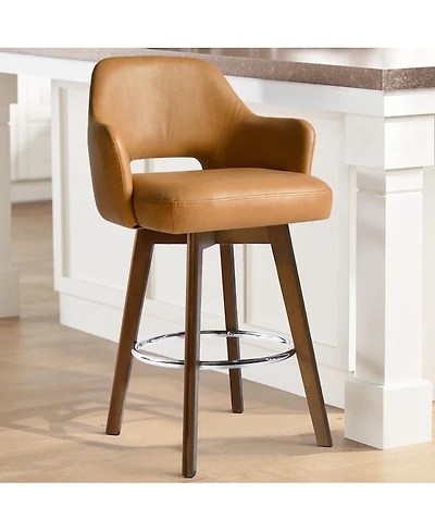 Maison Boucle 360° Swivel Armrest Faux Leather Counter Height Barstool Combine with Rubberwood Legs-Maison Boucle