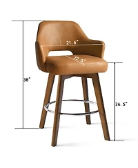 Maison Boucle 360° Swivel Armrest Faux Leather Counter Height Barstool Combine with Rubberwood Legs-Maison Boucle