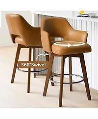 Maison Boucle 360° Swivel Armrest Faux Leather Counter Height Barstool Combine with Rubberwood Legs-Maison Boucle