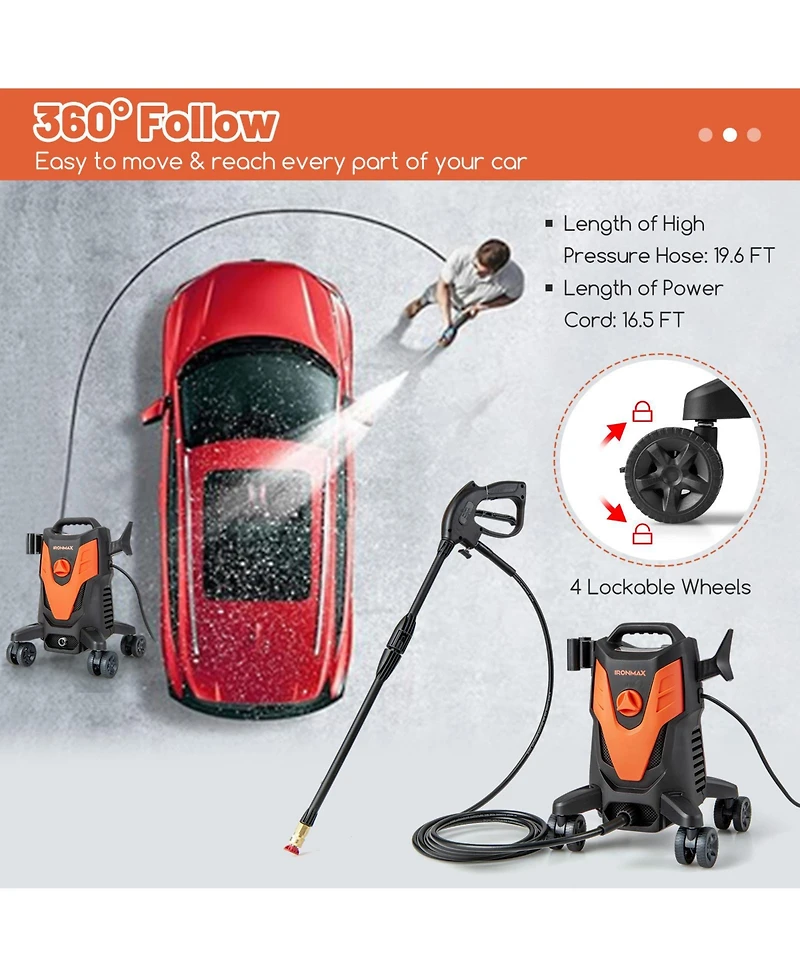 2400 Psi High Pressure Cleaner Machine Electric Pressure Washer with 4 Wheels
