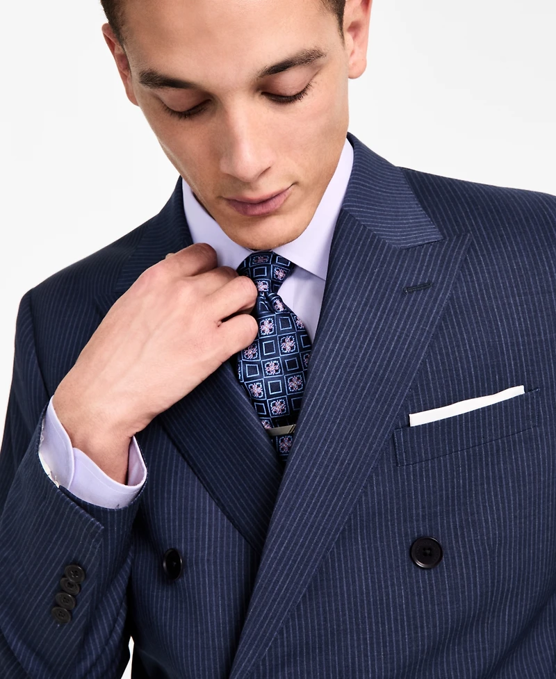 B by Brooks Brothers Men's Pinstriped Wool-Blend Classic-Fit Double-Breasted Suit Separates Jacket