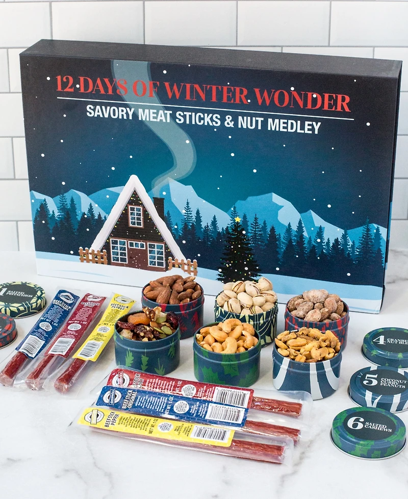Dm Snacks 12 Days of Winter Wonder Savory Meat Sticks Nut Medley Advent Calendar, 12 Piece