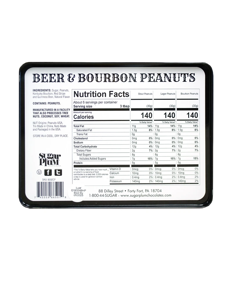 Sugar Plum Chocolates Beer Bourbon Liquor Peanuts Gift Tin, 16 oz.