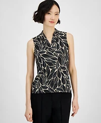 Anne Klein Petite Pleated V-Neck Top