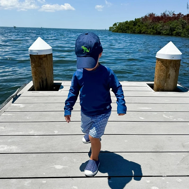 Bits & Bows Boys' T-Rex Baseball Hat in Navy
