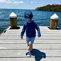 Bits & Bows Boys' T-Rex Baseball Hat in Navy