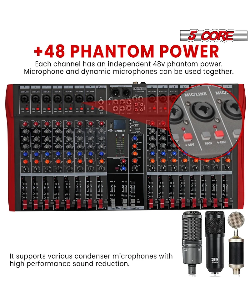 5 Core Audio Mixer 16 Channel Dj Controller Professional Sound Board Bluetooth Usb Mx 16CH
