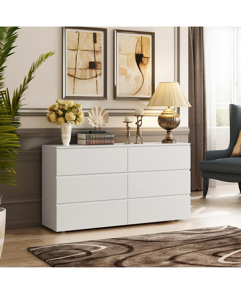 Homsee 6-Drawers White Wood Chest of Drawer Cabinet Organizer