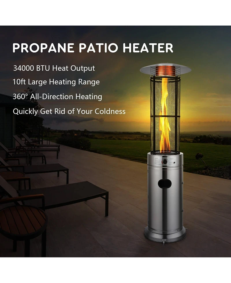 Sugift 34000 Btu Stainless Steel Round Glass Tube Patio Heaters