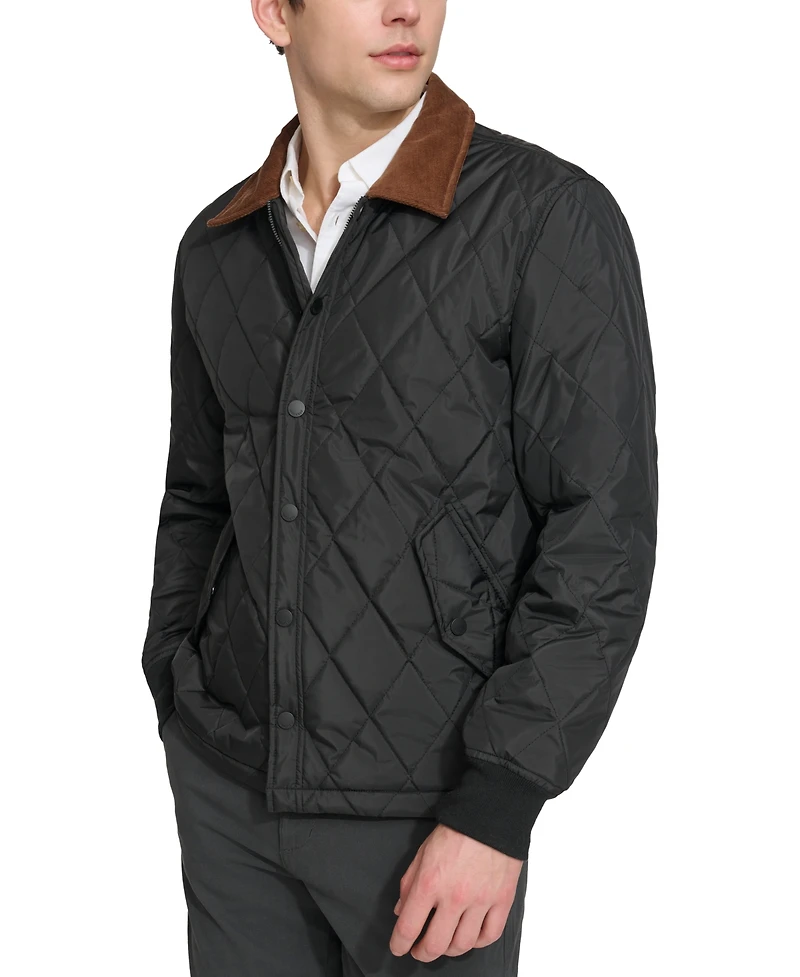 Dockers Men's Diamond-Quilted Jacket with Corduroy Collar