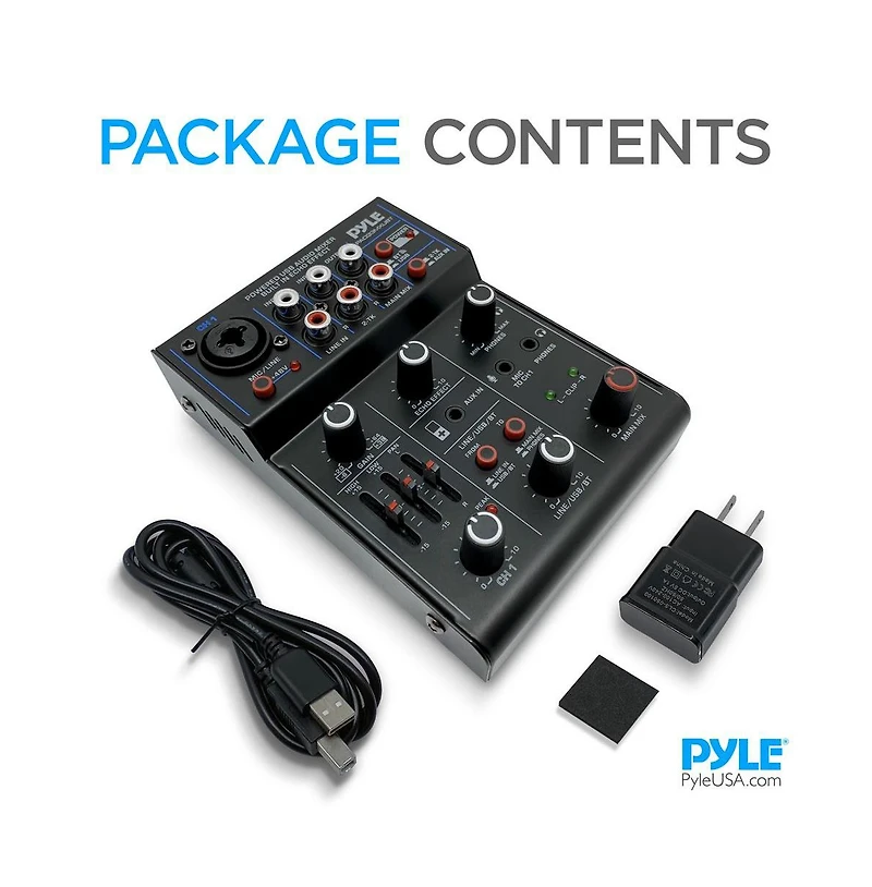 Pyle Compact Bluetooth Dj Mixer Interface with Usb Audio and Phantom Power