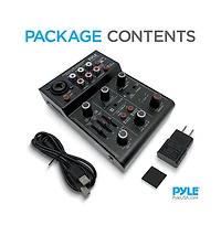 Pyle Compact Bluetooth Dj Mixer Interface with Usb Audio and Phantom Power