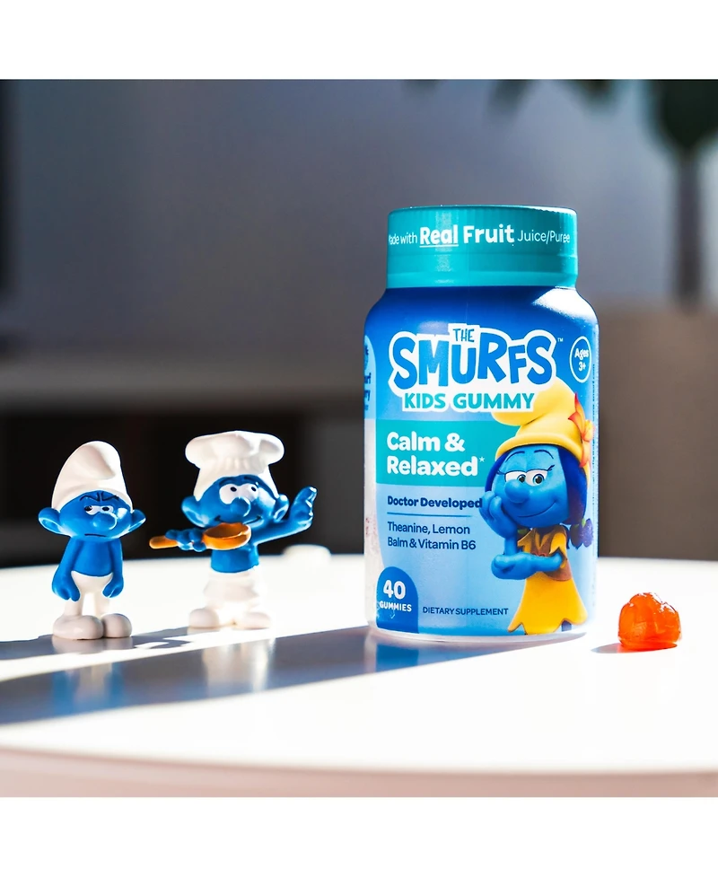 Smurfs Calm & Relaxed Kids Vitamin Gummies, Theanine, Lemon Balm & Vitamin B6 Berry Flavored, 40ct