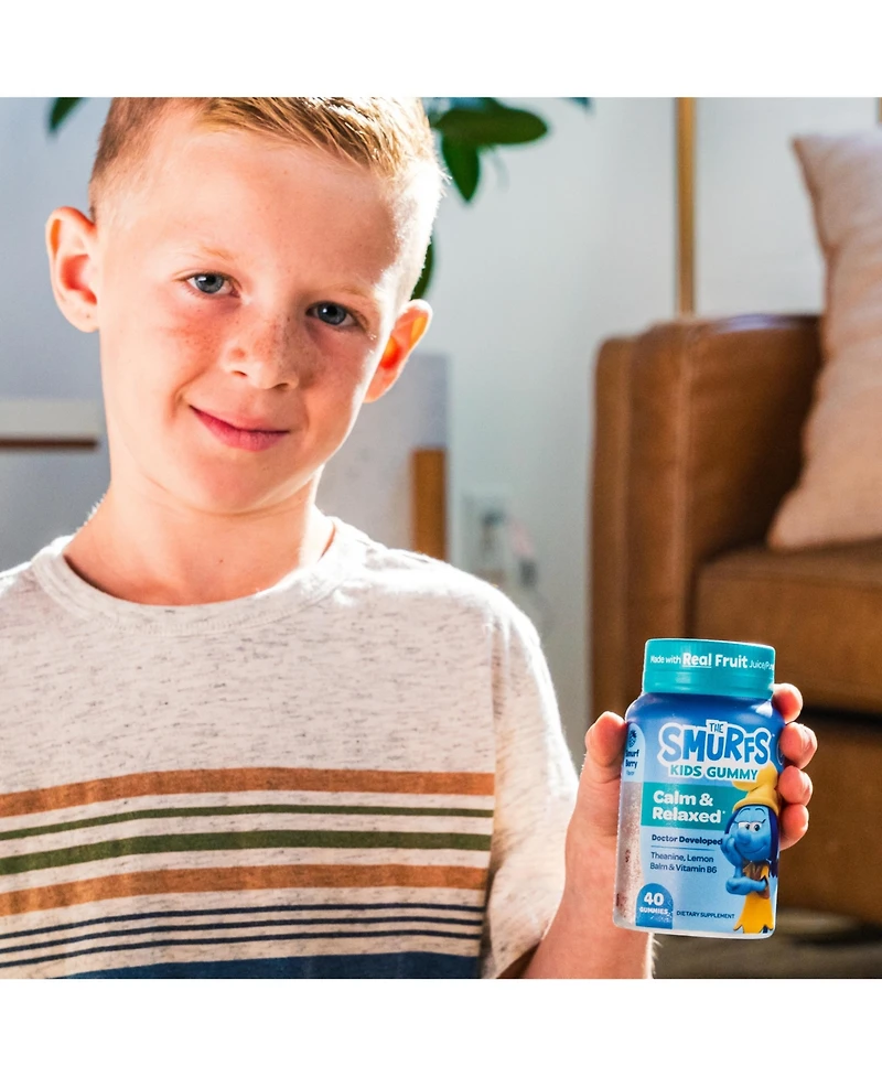 Smurfs Calm & Relaxed Kids Vitamin Gummies, Theanine, Lemon Balm & Vitamin B6 Berry Flavored, 40ct