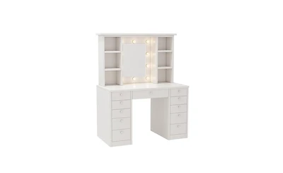 Vanity Desk with Led Lighted Mirror – Makeup Table with Drawers for Bedroom or Dressing Area