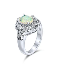 Bling Jewelry Oval Flower White Created Opal Full Finger Ring .925 Sterling Silver