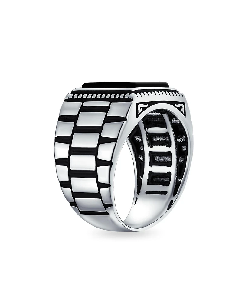 Bling Jewelry Natural Stone Square Signet Ring Band Style Heavy Oxidized .925 Sterling Silver