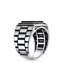 Bling Jewelry Natural Stone Square Signet Ring Band Style Heavy Oxidized .925 Sterling Silver