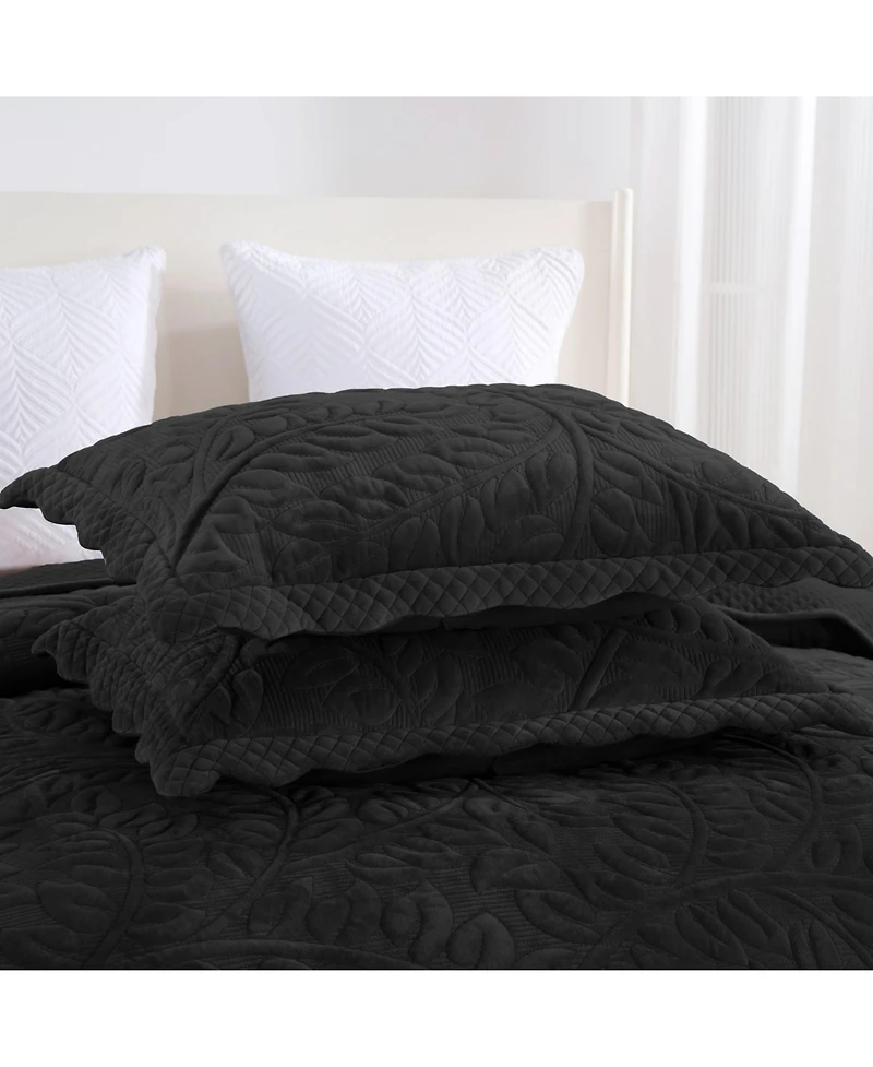 MarCielo 3 Pc Luxury Velvet Oversized Embroidery Soft and Plush Quilt Set King
