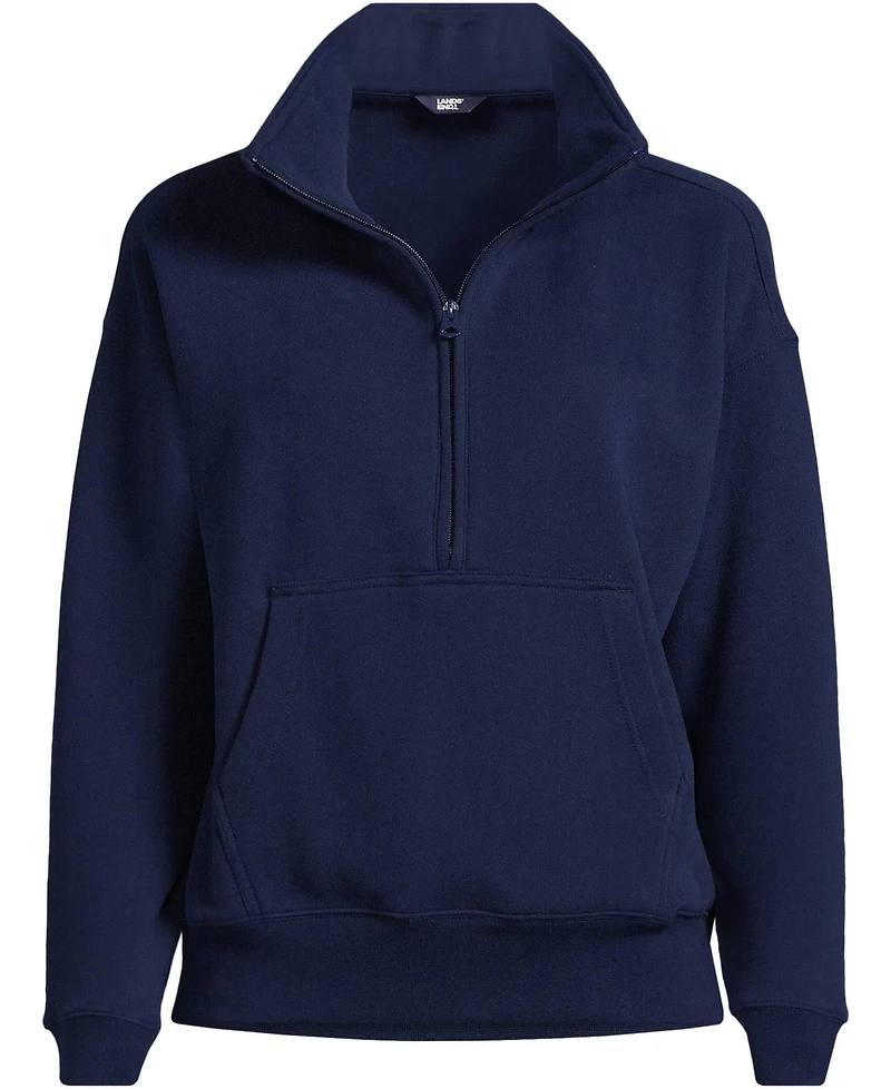 Lands' End Women's Relaxed Serious Sweats Long Sleeve Quarter Zip Sweatshirt